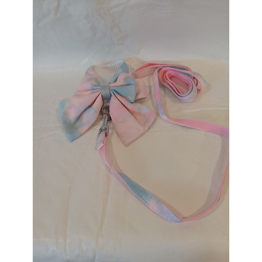 Dog/ Cat Dress with Bow & Leash Set ,Tie Dye Light Pink (XS( D4
